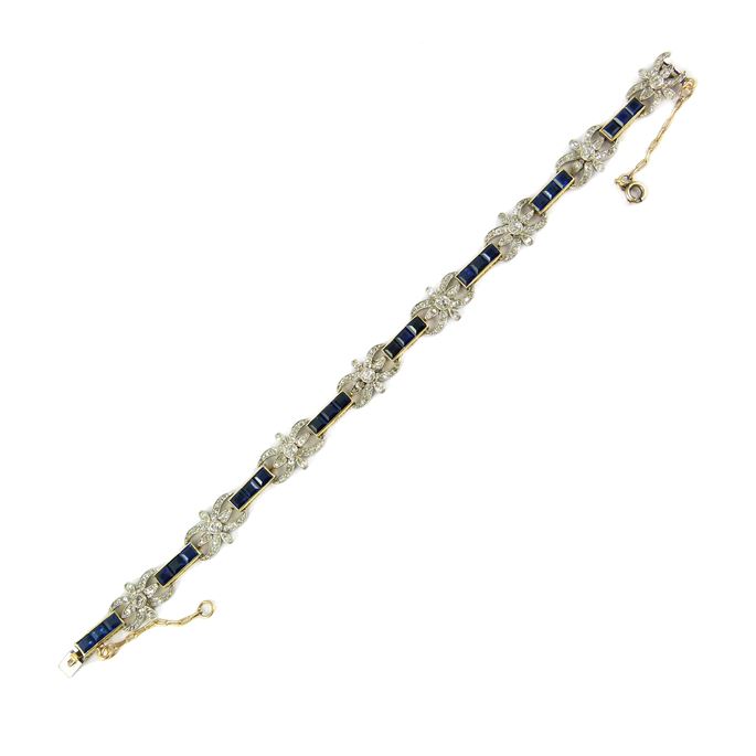 Early 20th century sapphire line and diamond cluster bracelet | MasterArt